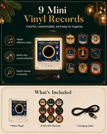 Christmas Mini Vinyl Player with 9 NFC Music Discs
